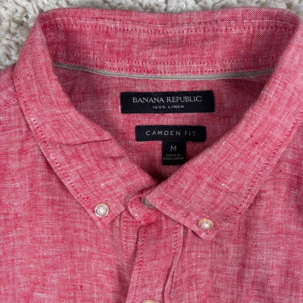 Banana Republic Mens Button Down Shirt M Pink Linen Camden Fit LS Summer Casual